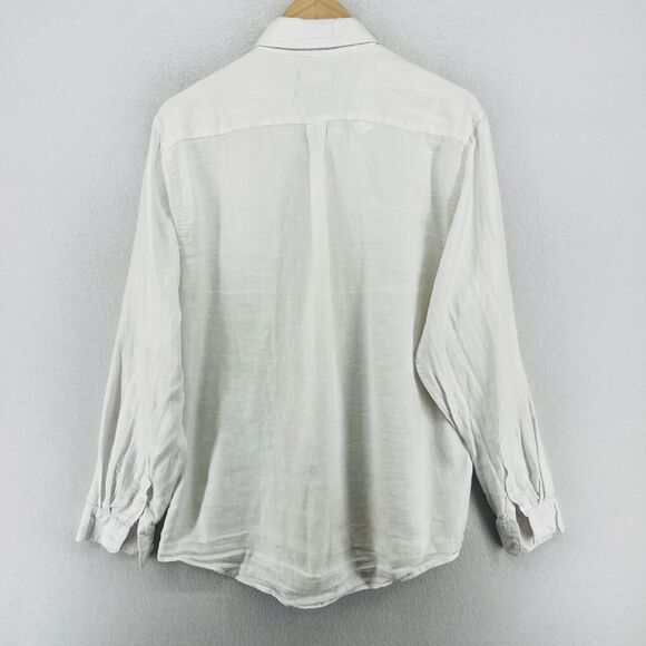 BOWEN & WRIGHT Shirt Mens M 100% Linen Button Up Long Sleeve Summer Woven White - Picture 4 of 13